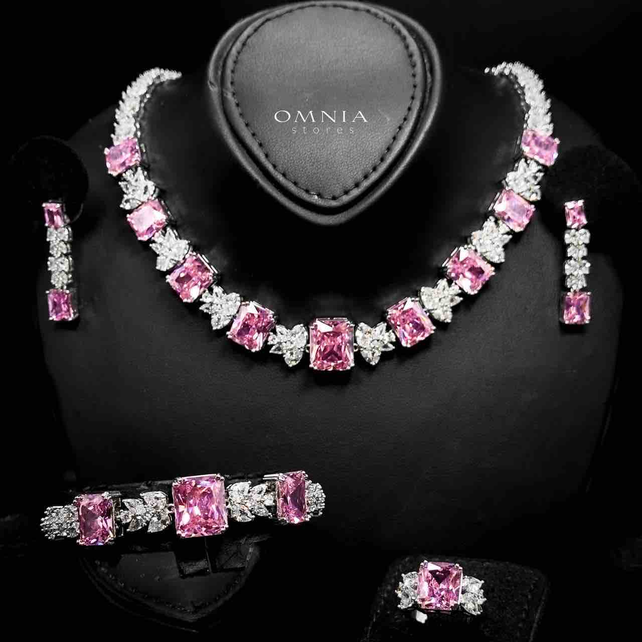 Omnia Amelia Pink Bridal Full Set with High-Quality Simulated Diamonds Rhodium Plated - OMNIASTORES UAE