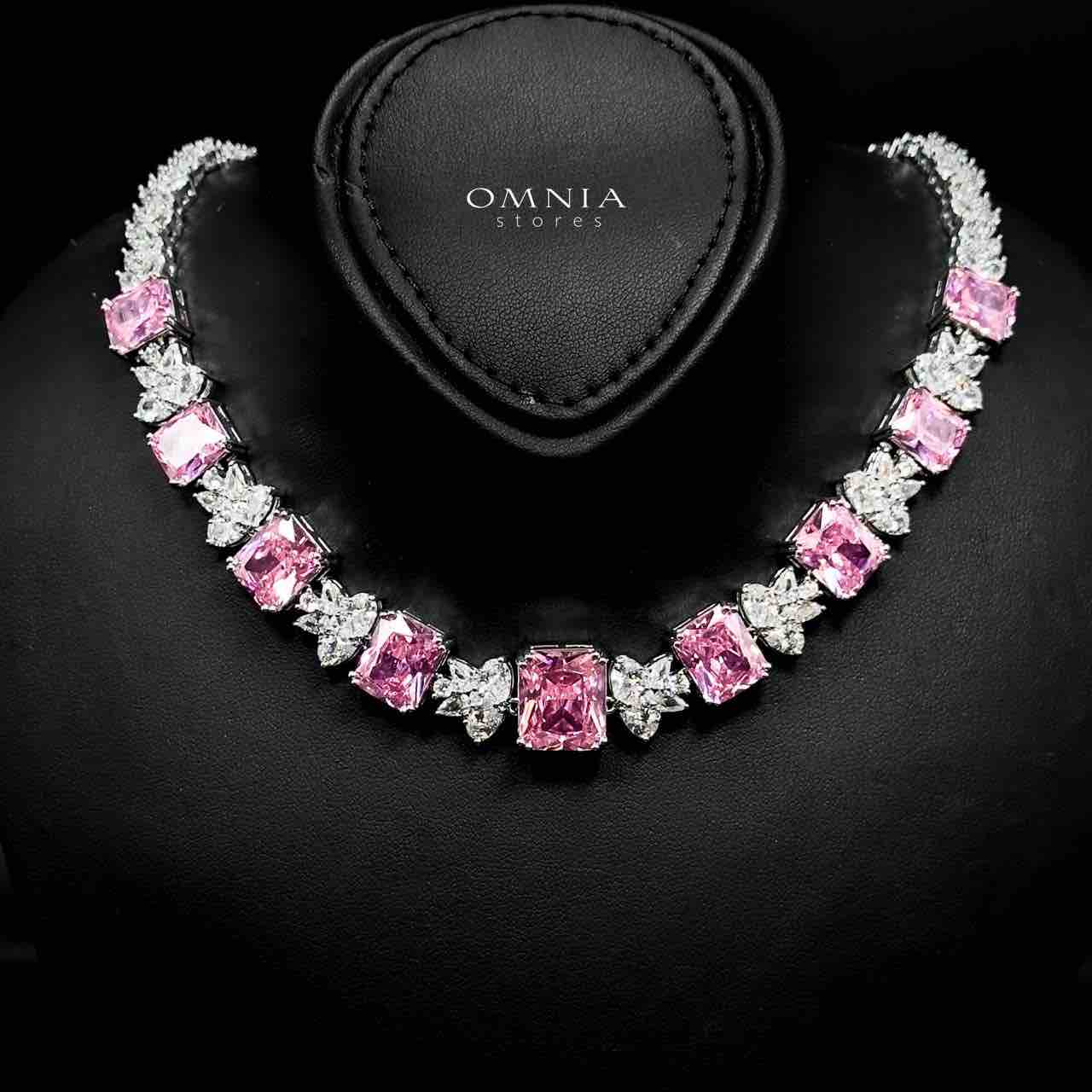 Omnia Amelia Pink Bridal Full Set with High-Quality Simulated Diamonds Rhodium Plated - OMNIASTORES UAE