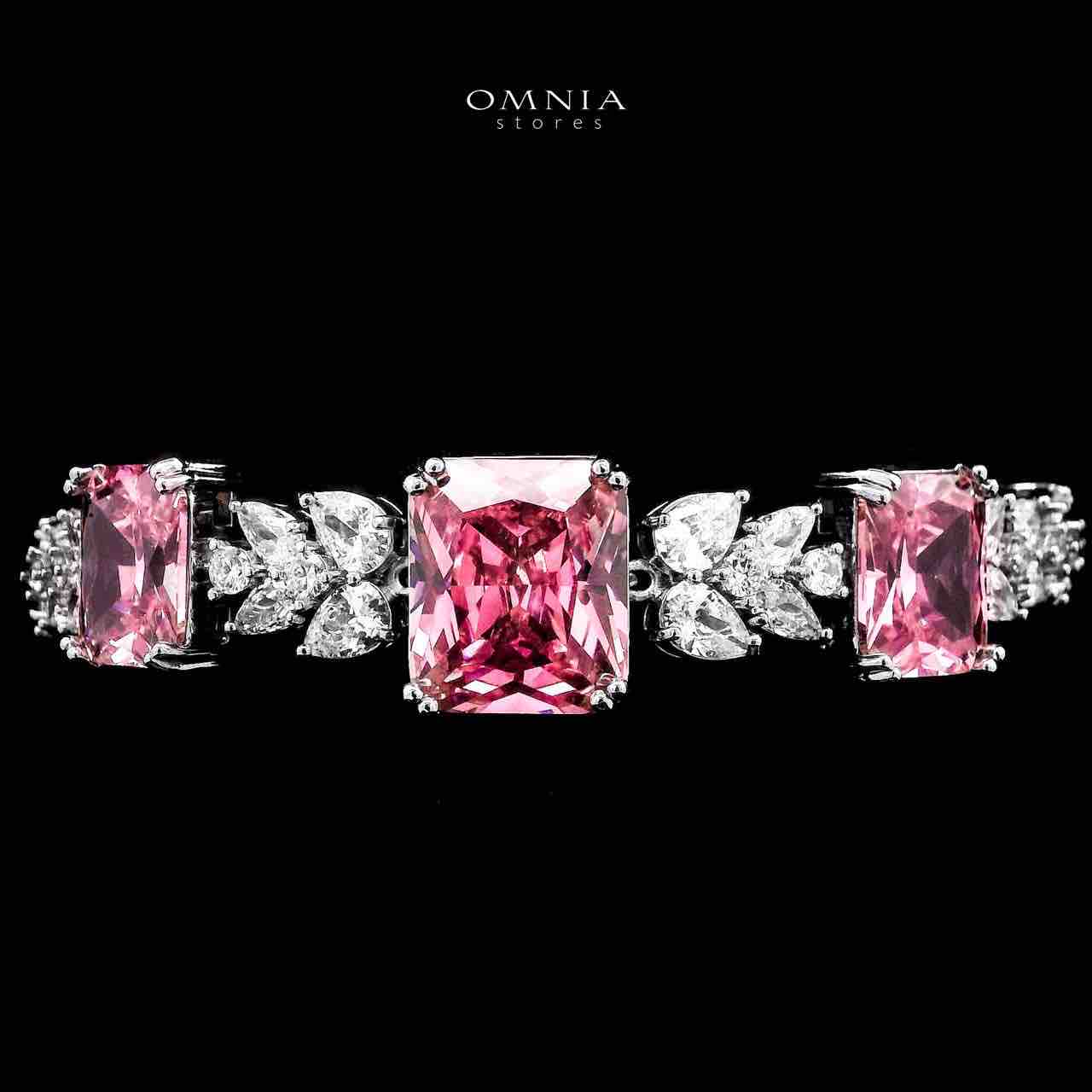 Omnia Amelia Pink Bridal Full Set with High-Quality Simulated Diamonds Rhodium Plated - OMNIASTORES UAE