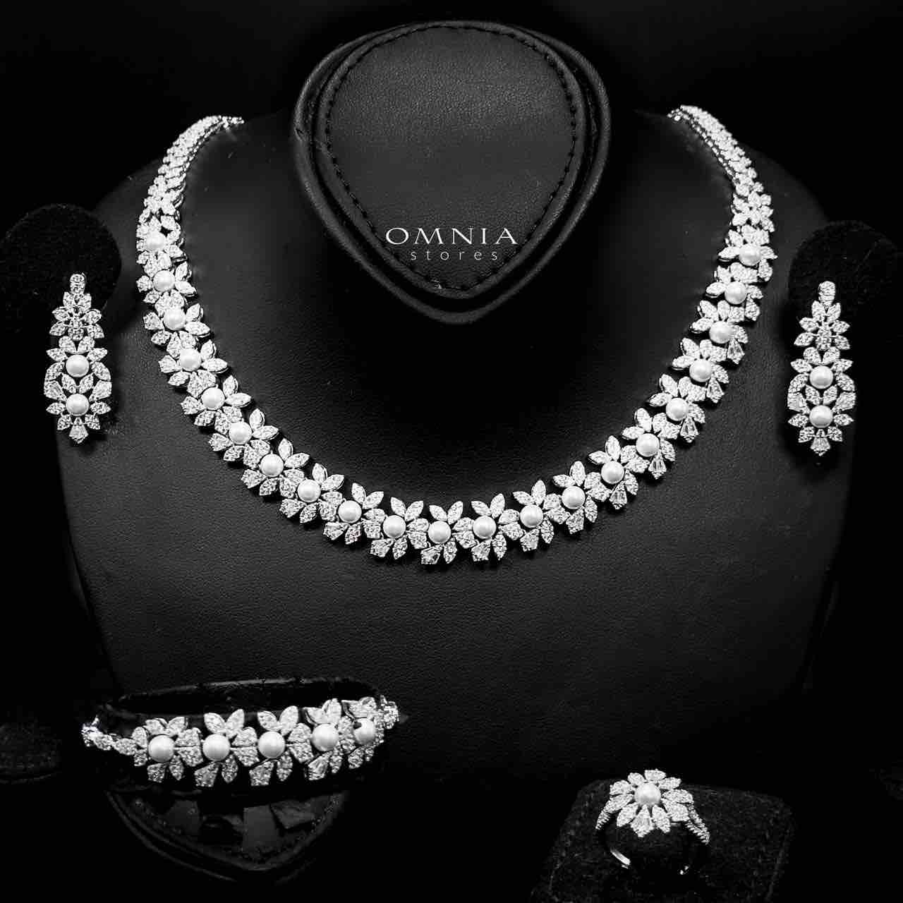 Omnia Maissa Bridal Full Set Accessories in High Quality Zircon Stone in Rhodium Plated - OMNIASTORES UAE