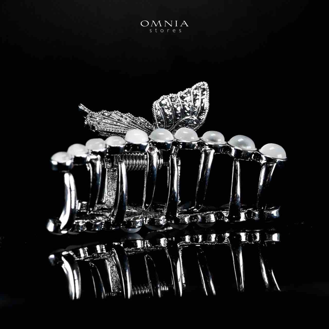 Omnia Ruwayda Pearl Butterfly Silver Hair Clip in High Quality Zircon Stone In Rhodium Plated - OMNIASTORES UAE