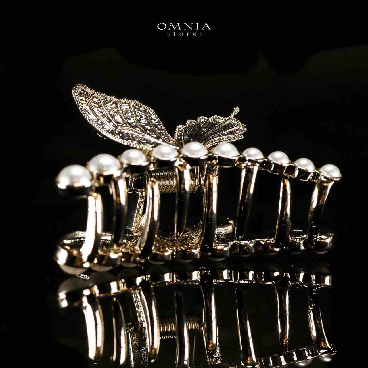 Omnia Ruwayda Pearl Butterfly Light Gold Hair Clip in High Quality Zircon Stone In Rhodium Plated - OMNIASTORES UAE