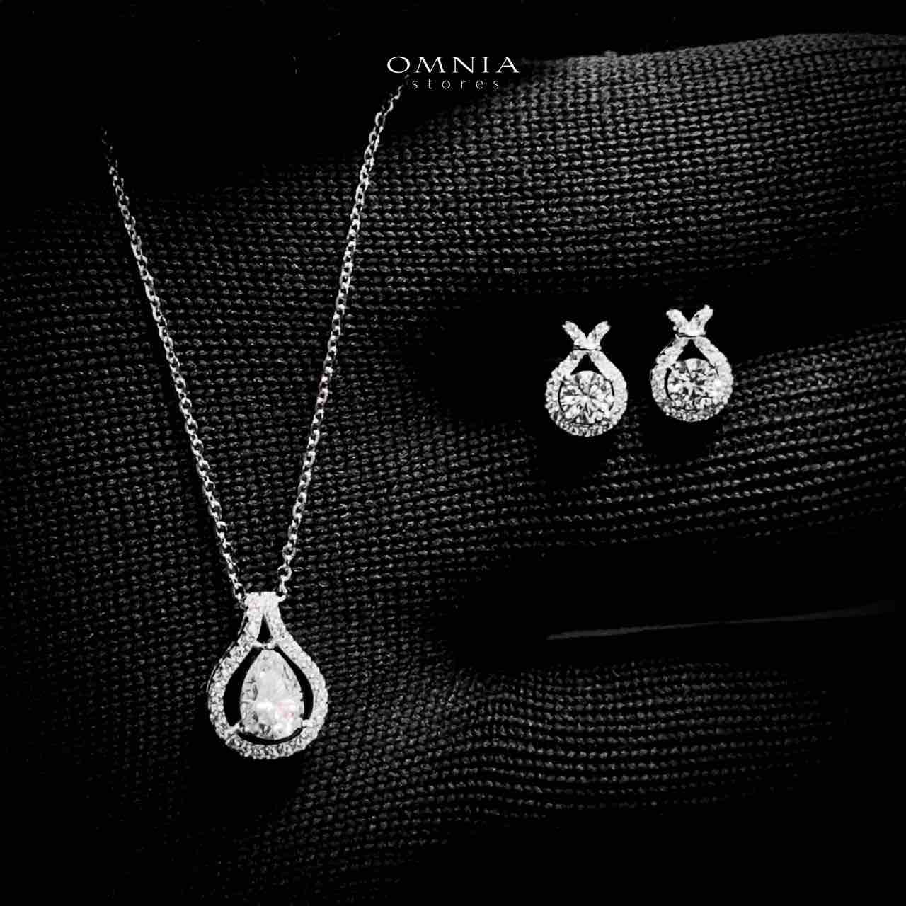 Omnia Shaqraa Silver Necklace and Earrings Set in 925 Silver with High-Quality White Ice Cut Stones - OMNIASTORES UAE