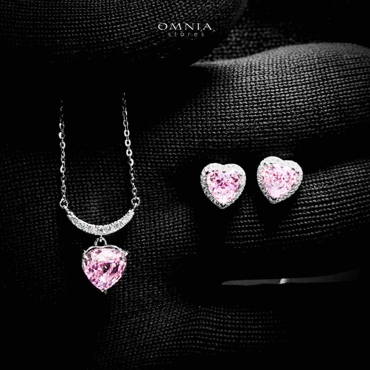 Omnia Shamail Silver Necklace and Earrings Set in 925 Silver with High-Quality Pink Ice Cut Stones - OMNIASTORES UAE
