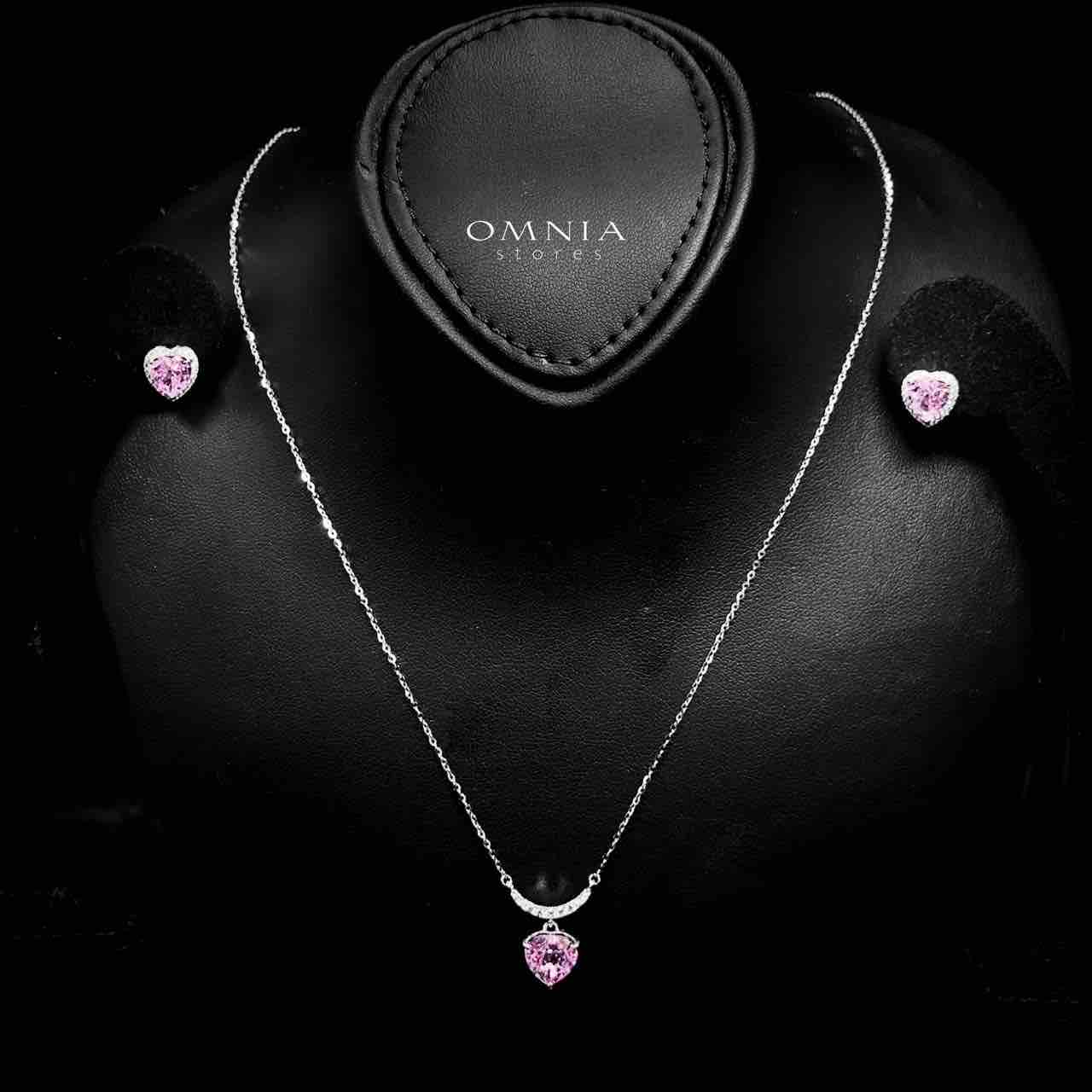Omnia Shamail Silver Necklace and Earrings Set in 925 Silver with High-Quality Pink Ice Cut Stones - OMNIASTORES UAE