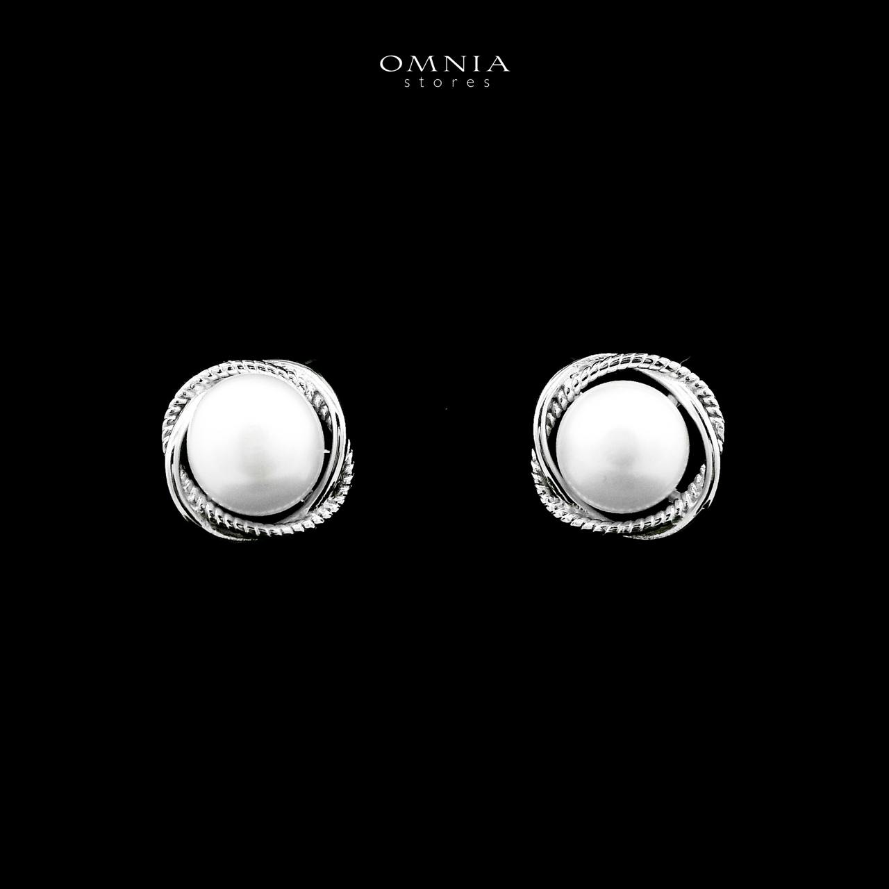 Omnia Maysam Pearl Stud Earrings in 925 Silver with High Quality Iced Cut Stones - OMNIASTORES UAE