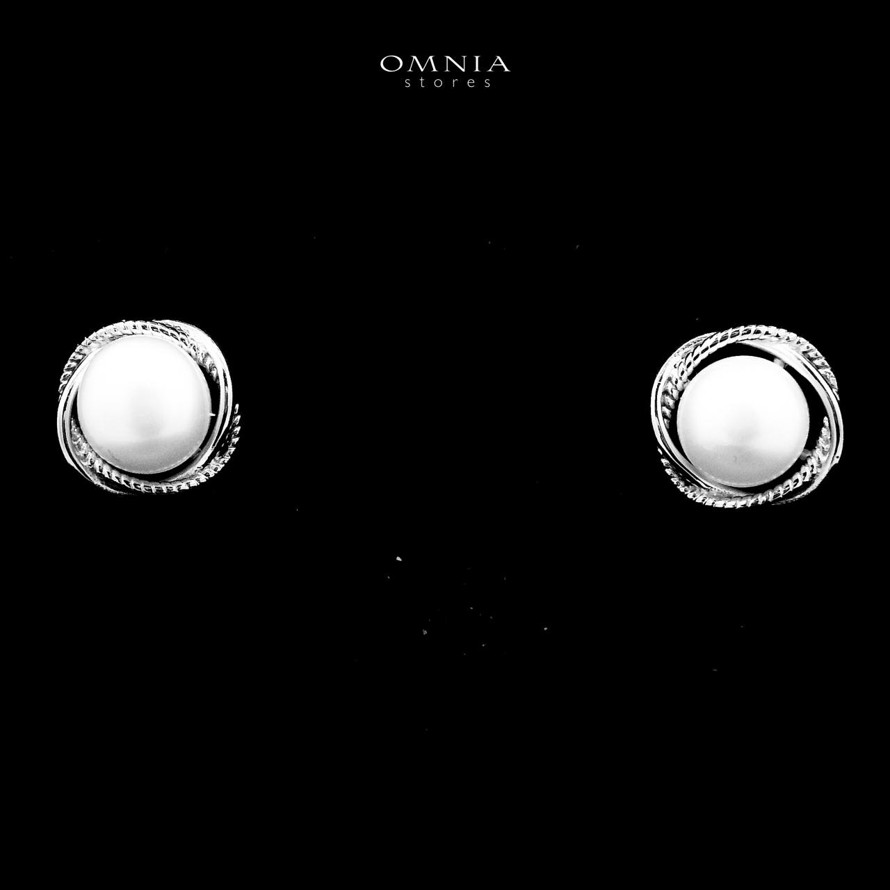 Omnia Maysam Pearl Stud Earrings in 925 Silver with High Quality Iced Cut Stones - OMNIASTORES UAE