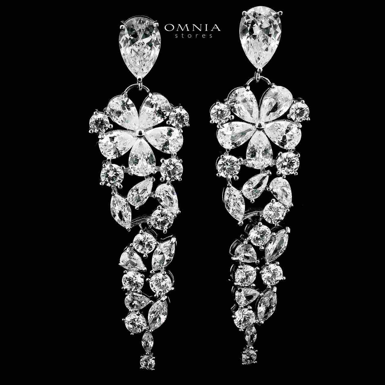 Omnia Qismah Silver Drop Earrings in 925 Silver with High-Quality White CZ Zircon Stones - OMNIASTORES UAE