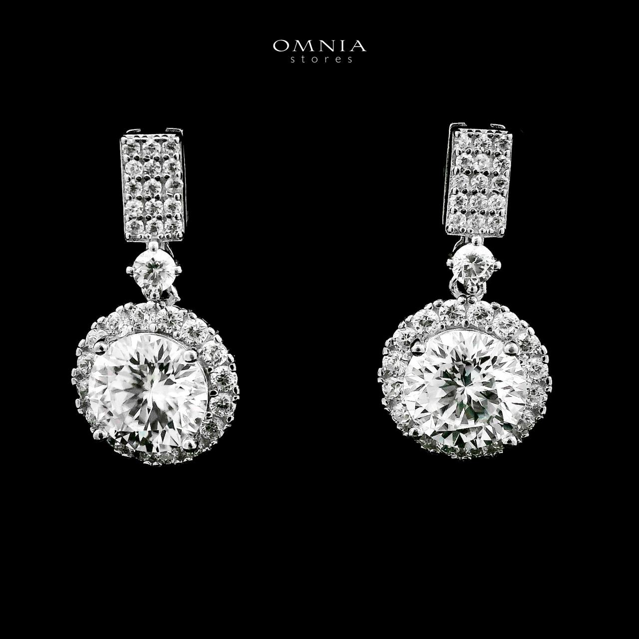 Omnia Raneesa Silver Drop Earrings in 925 Silver with High-Quality White Moissanite Stones - OMNIASTORES UAE
