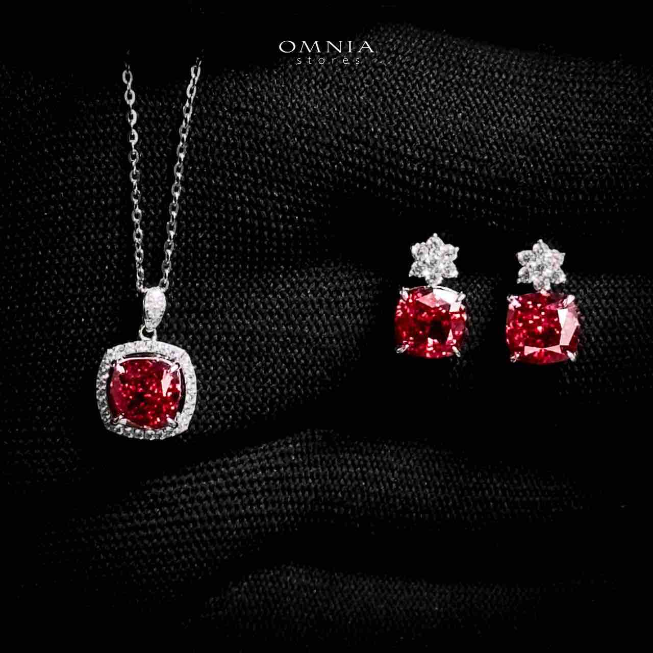 Omnia Nawara Silver Necklace and Earrings Set in 925 Silver with High-Quality Red Ice Cut Stones - OMNIASTORES UAE