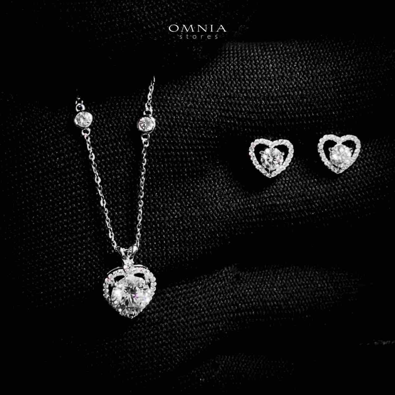 Omnia Tamima Silver Heart Shape Necklace and Earrings Set in 925 Silver with High-Quality White Moissanite Stones - OMNIASTORES UAE