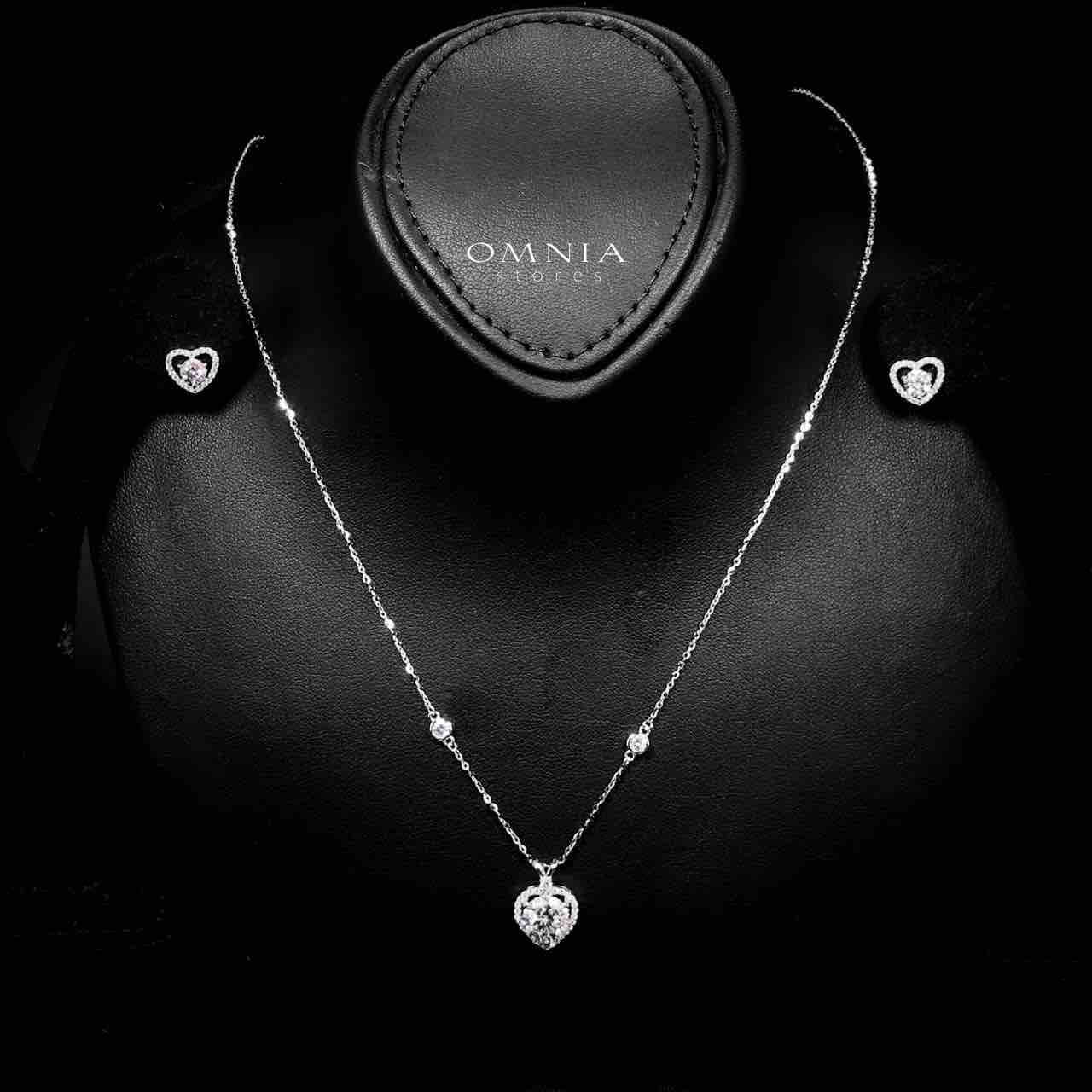 Omnia Tamima Silver Heart Shape Necklace and Earrings Set in 925 Silver with High-Quality White Moissanite Stones - OMNIASTORES UAE