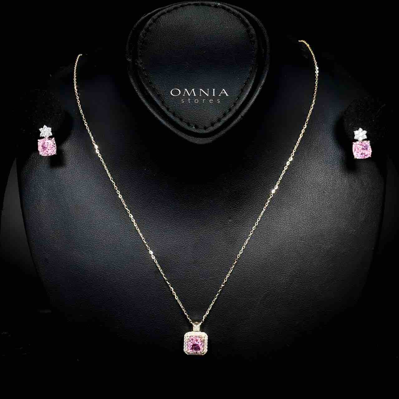 Omnia Shayla Golden Necklace and Earrings Set in 925 Silver with High-Quality Pink Ice Cut Stones - OMNIASTORES UAE