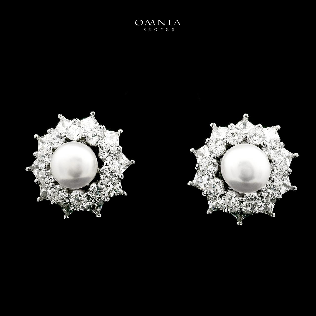Omnia Zaria Pearl Earrings in 925 Silver with High-Quality White CZ Zircon Stones - OMNIASTORES UAE