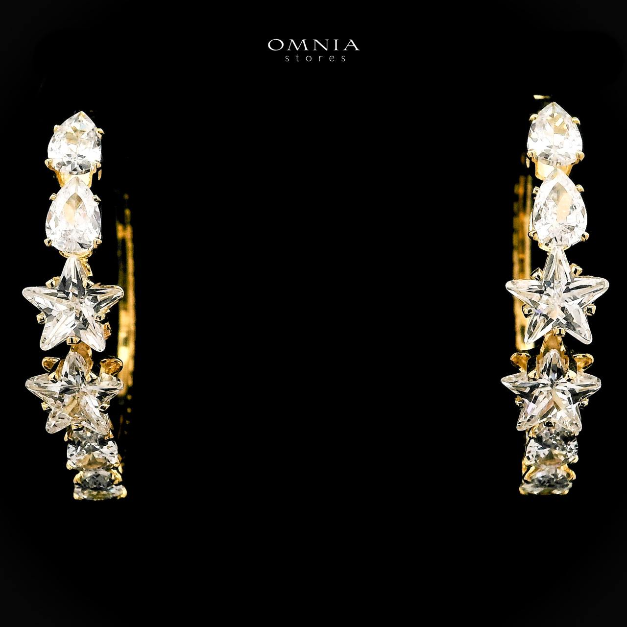 Omnia Shaheenah Golden Earrings With Rhodium Plated In High Quality Zircon Stone - OMNIASTORES UAE