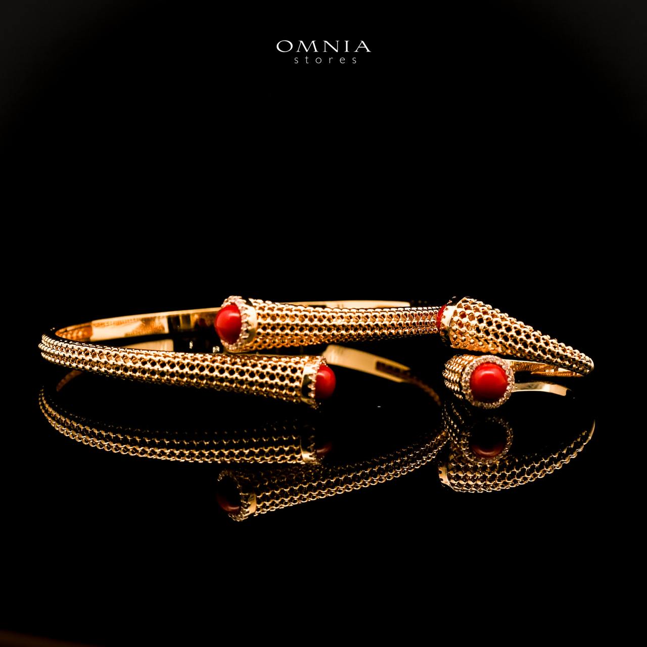 Omnia Meher Golden Bangle & Ring With Rhodium Plated In High Quality Zircon Stone - OMNIASTORES UAE
