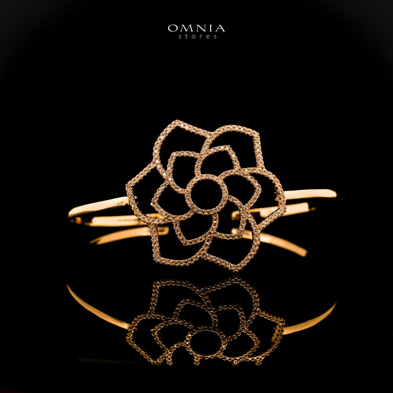 Omnia Qamarina Golden Flower Design Bangle With Rhodium Plated In High Quality Zircon Stone - OMNIASTORES UAE