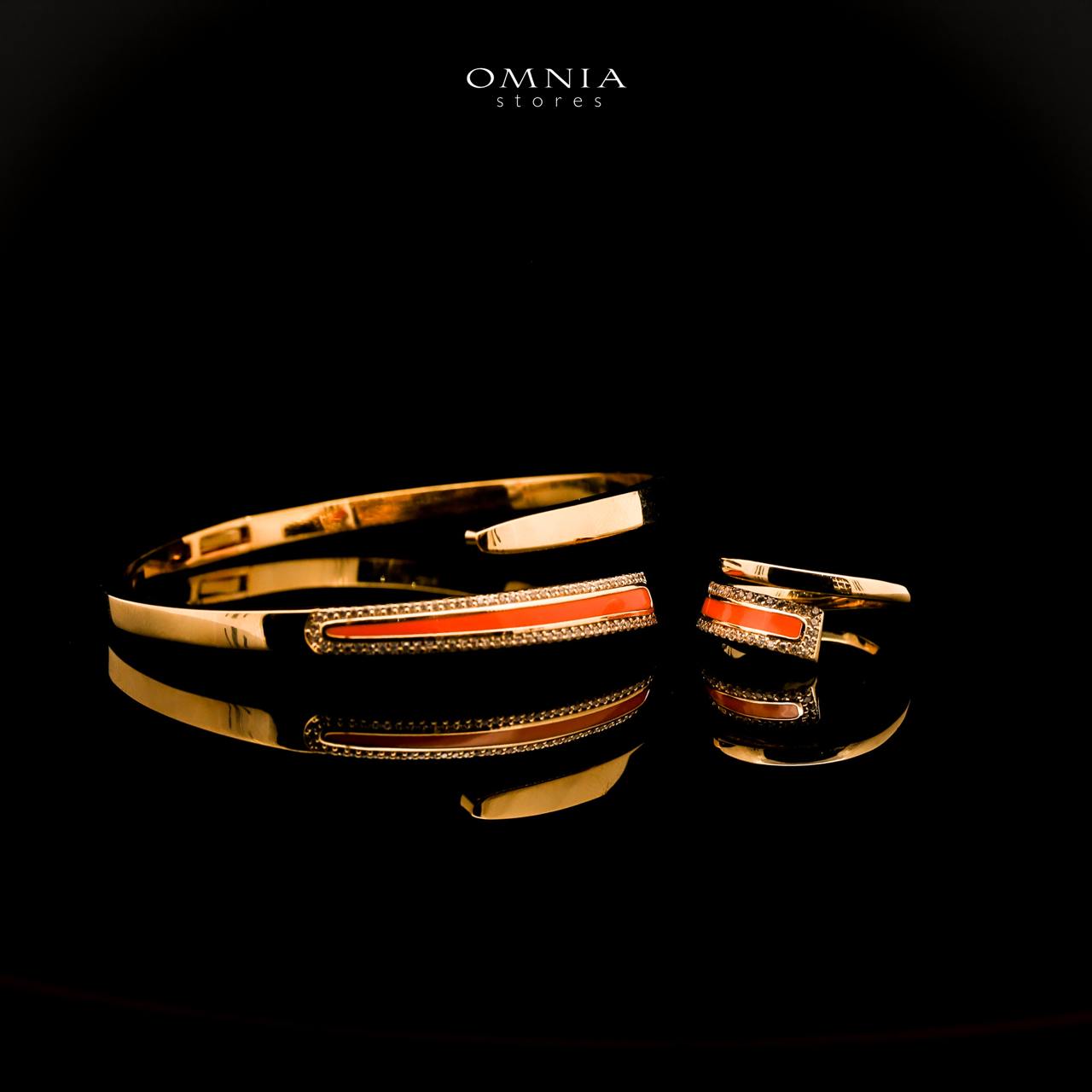 Omnia Iqlim Golden Bangle and Ring With Rhodium Plated In High Quality Zircon Stone - OMNIASTORES UAE