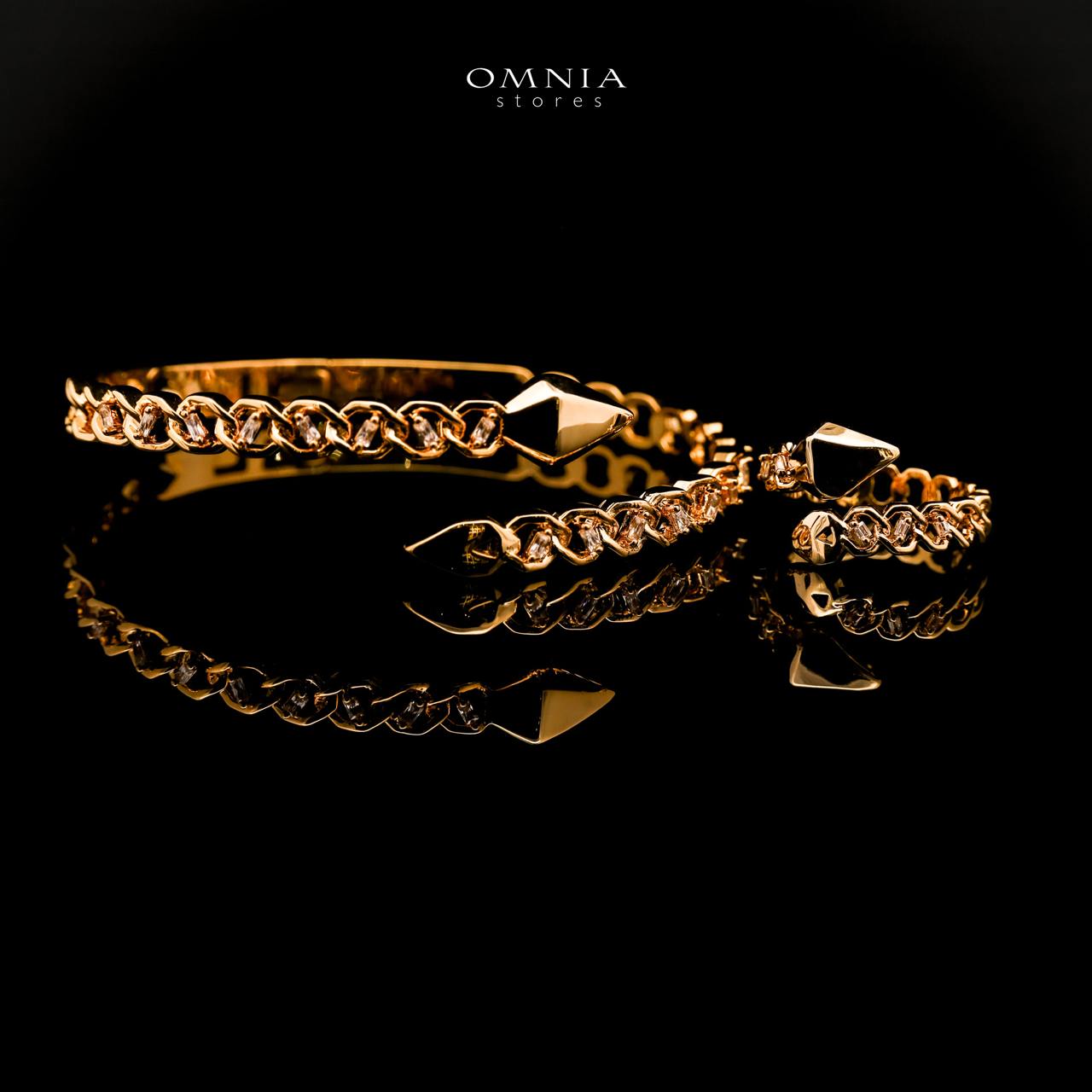 Omnia Khatira Golden Bangle and Ring With Rhodium Plated In High Quality Zircon Stone - OMNIASTORES UAE
