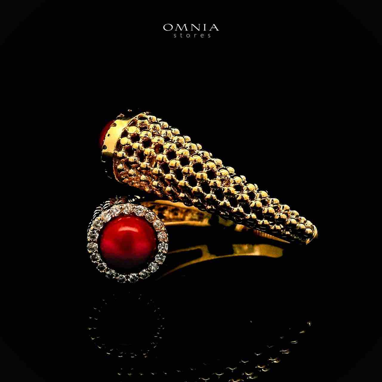 Omnia Lamisah Golden Red Necklace, Earring and Rings With Rhodium Plated In High Quality Zircon Stone - OMNIASTORES UAE