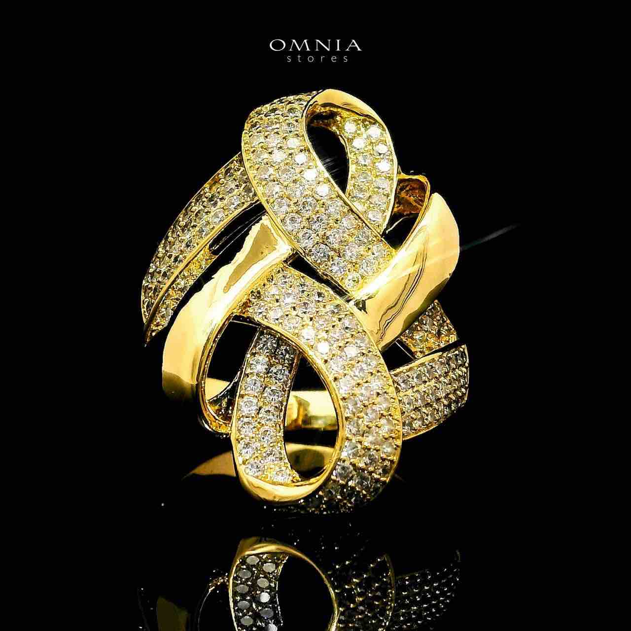 Omnia Kaifa 18k Gold Plated Ring With Rhodium Plated In High Quality Zircon Stone - OMNIASTORES UAE
