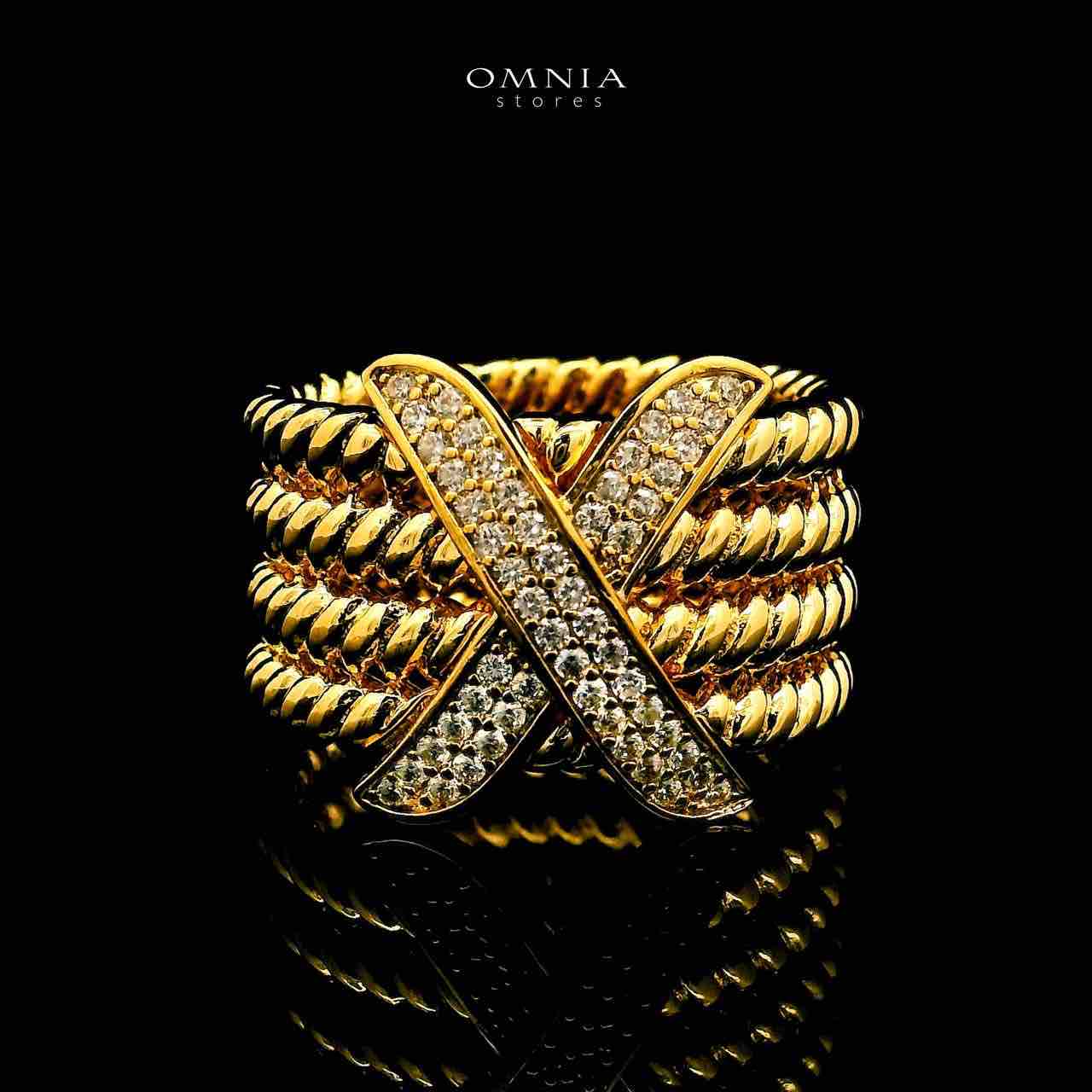 Omnia Baraka 18k Gold Plated Ring With Rhodium Plated In High Quality Zircon Stone - OMNIASTORES UAE