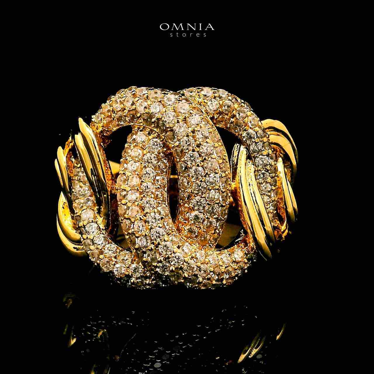 Omnia Eshraq 18k Gold Plated Ring With Rhodium Plated In High Quality Zircon Stone - OMNIASTORES UAE
