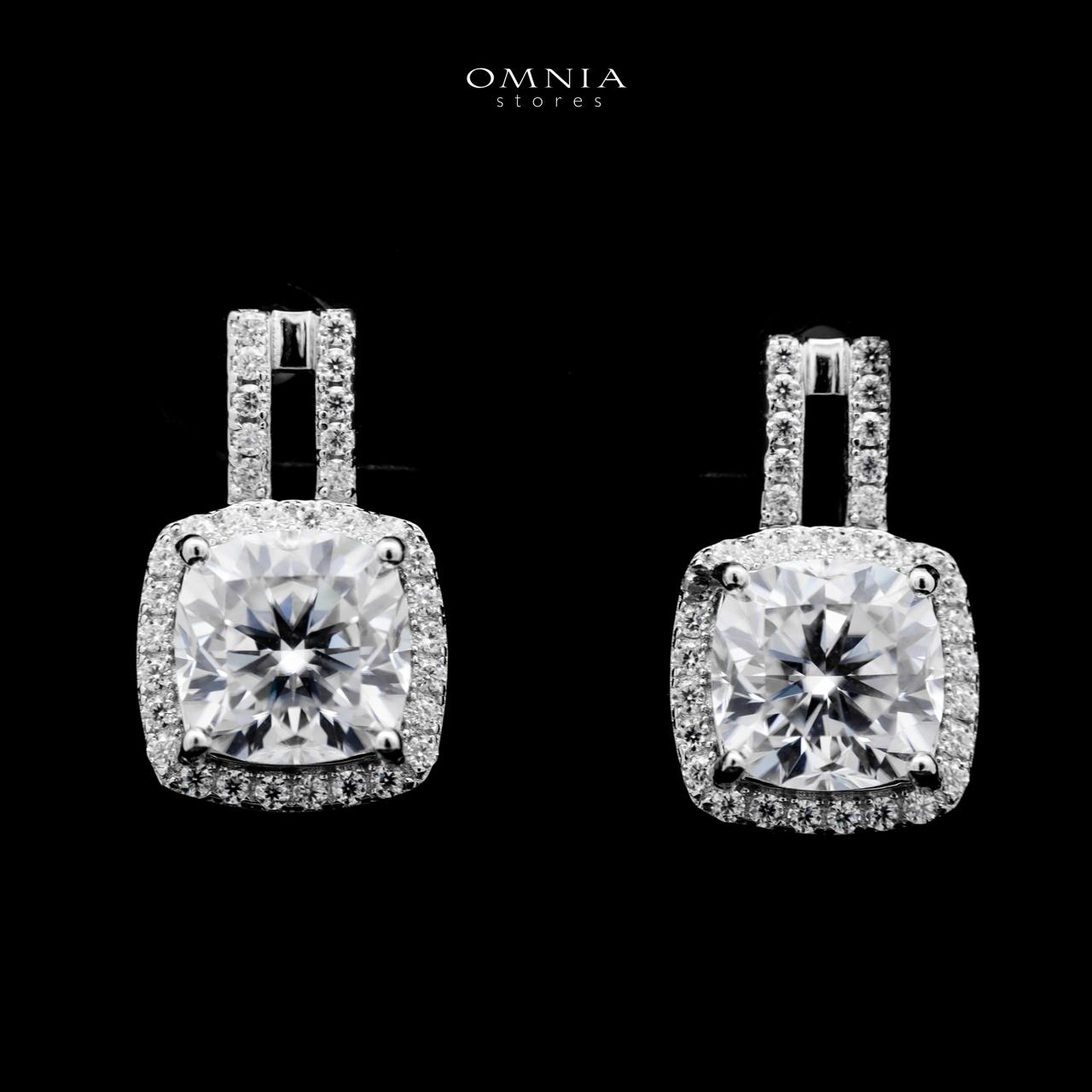 Omnia Qanita Drop Silver Earrings 925 Silver in GRA Certifited High Quality White Moissanite Stones - OMNIASTORES UAE