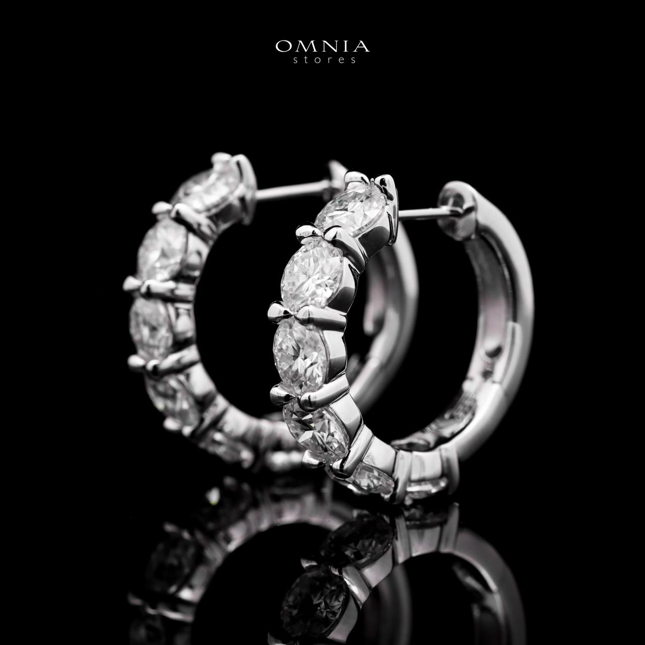 Omnia Jameelaan Silver Hoop Earrings 925 Silver in GRA Certifited High Quality White Moissanite Stones - OMNIASTORES UAE