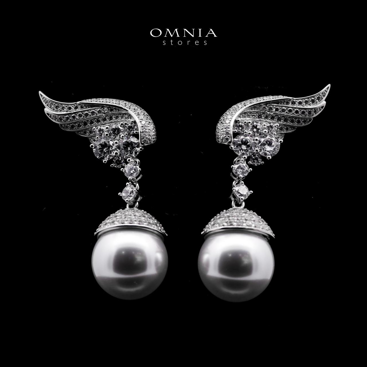 Omnia Rahmah Winged Silver Pearl Drop Earrings in 925 Silver with High-Quality Simulated Diamonds - OMNIASTORES UAE