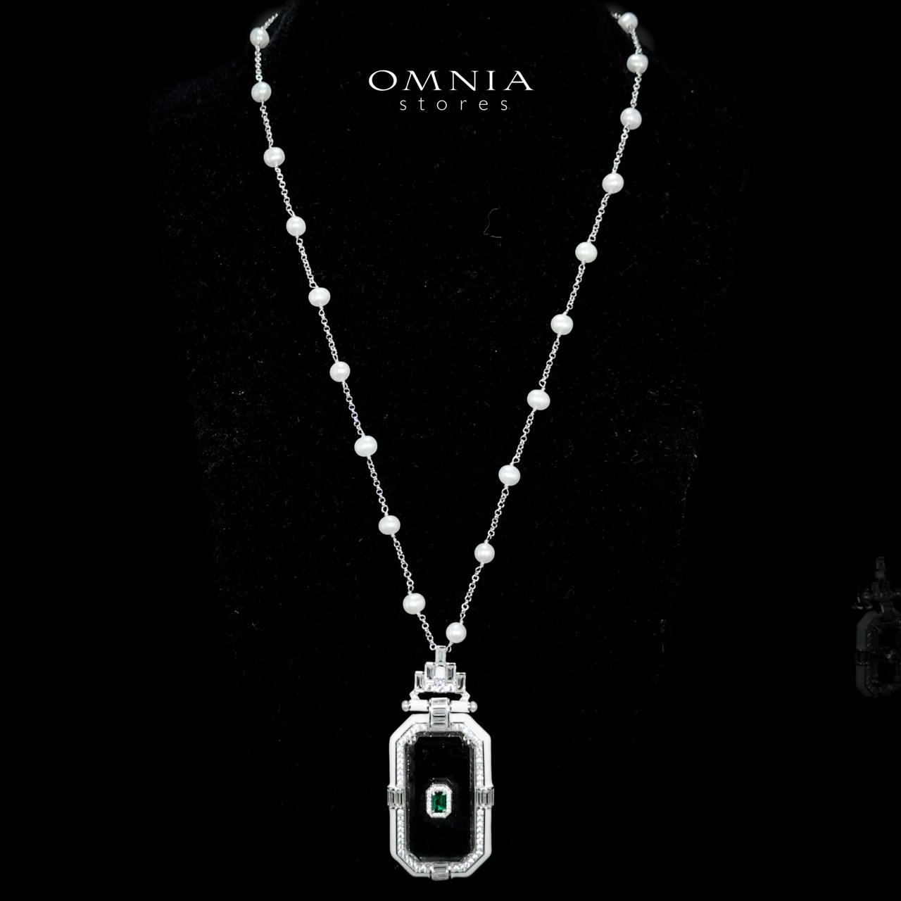 Omnia Parvaneh Fresh Real Water Pearl Long Chain Necklace & Drop Pearl Earrings in 925 Silver with High-Quality Simulated Diamonds - OMNIASTORES UAE