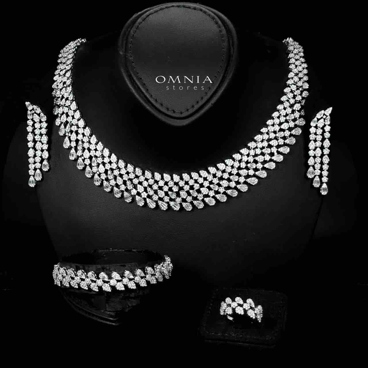 Omnia Amirat White Bridal Full Set in High Quality Zircon Stone in Rhodium Plated