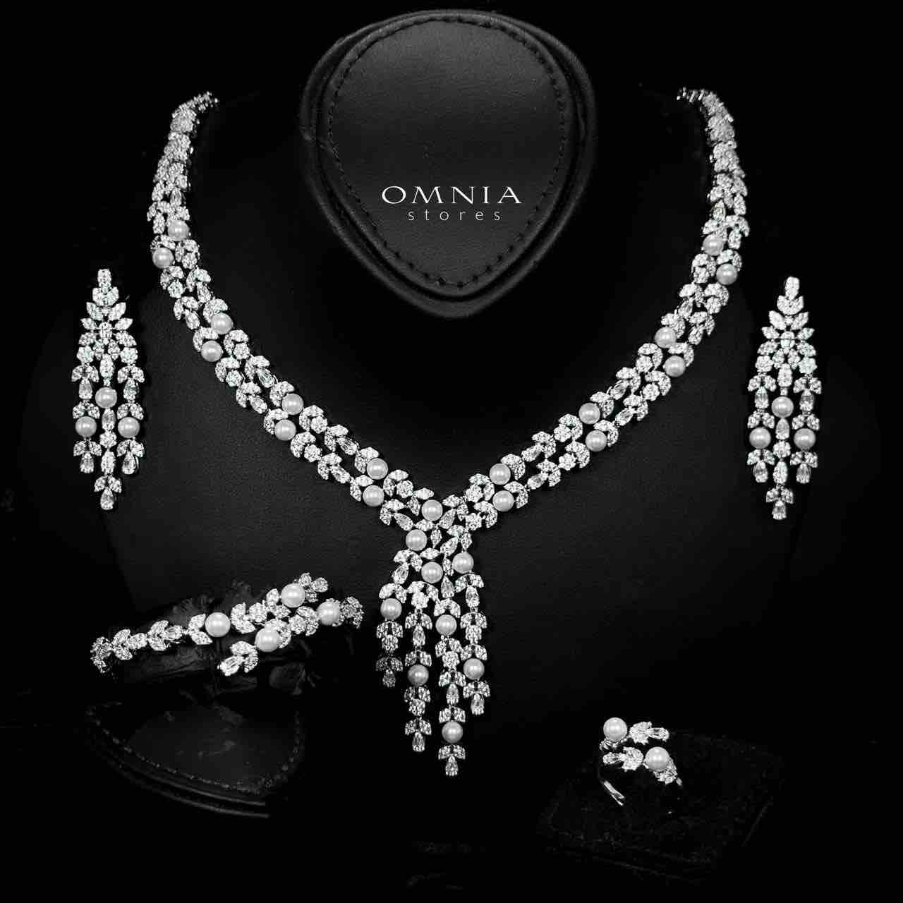 Omnia Samarah Bridal White Pearl Full Set in High Quality Zircon Stone Rhodium Plated - OMNIASTORES UAE