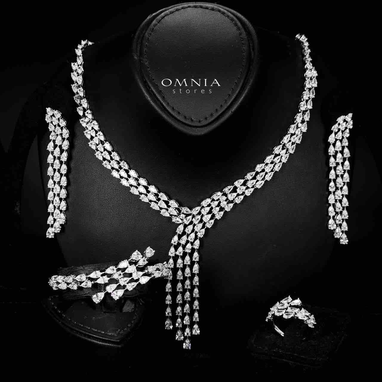 Omnia Michelle White Bridal Full Set Accessories in High Quality Zircon Stone in Rhodium Plated - OMNIASTORES UAE