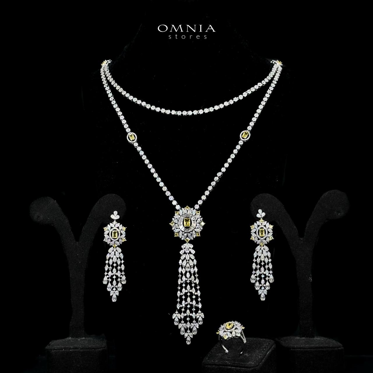 Omnia Ola Yellow Bridal Long chain Set Accessories in High Quality Zircon Stone Rhodium Plated - OMNIASTORES UAE