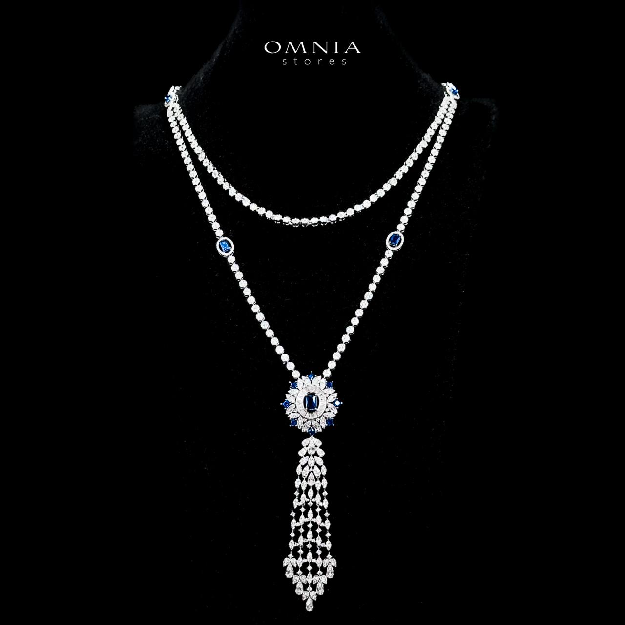 Omnia Ola Blue Bridal Long chain Set Accessories in High Quality Zircon Stone Rhodium Plated - OMNIASTORES UAE
