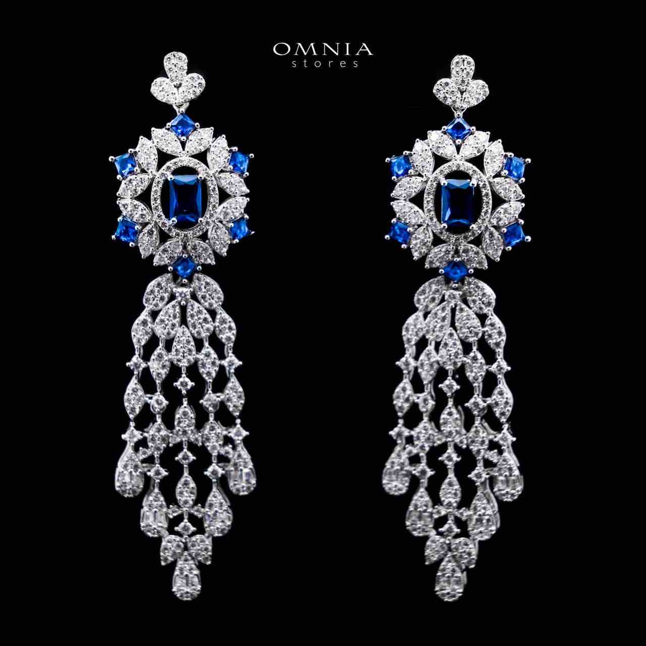 Omnia Ola Blue Bridal Long chain Set Accessories in High Quality Zircon Stone Rhodium Plated - OMNIASTORES UAE