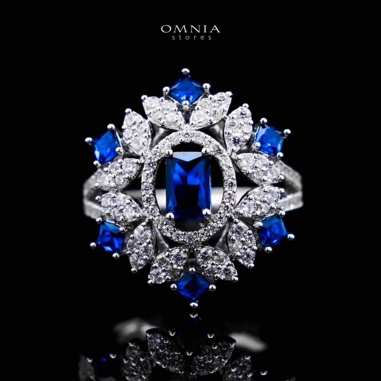Omnia Ola Blue Bridal Long chain Set Accessories in High Quality Zircon Stone Rhodium Plated - OMNIASTORES UAE