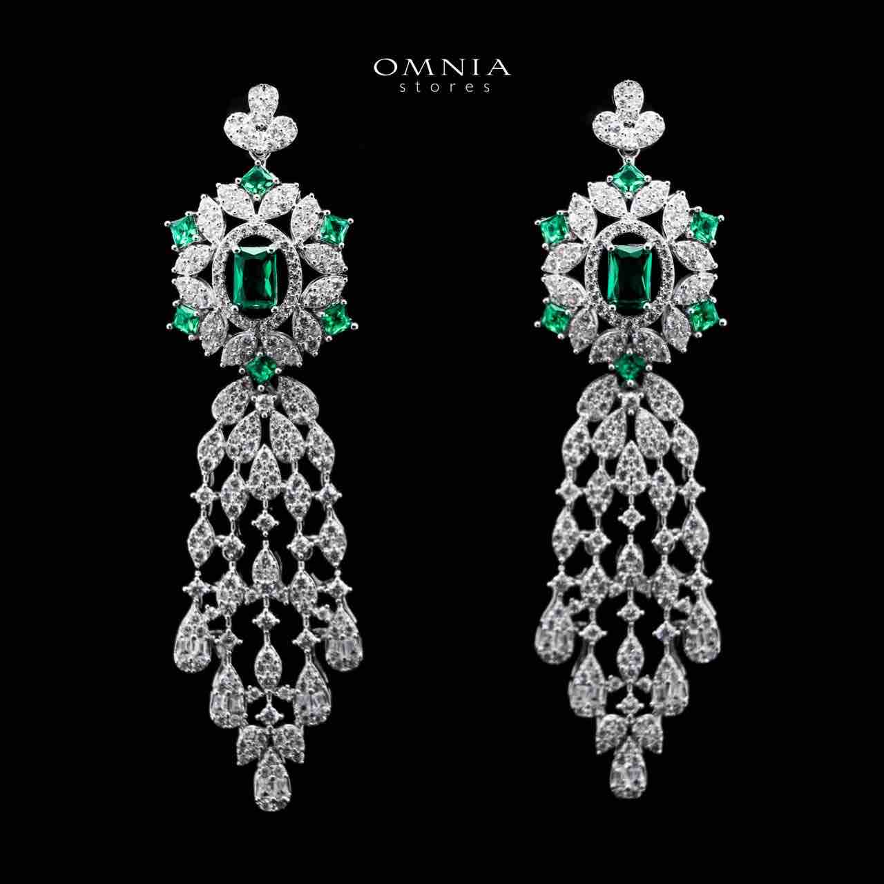 Omnia Ola Green Bridal Long chain Set Accessories in High Quality Zircon Stone Rhodium Plated - OMNIASTORES UAE