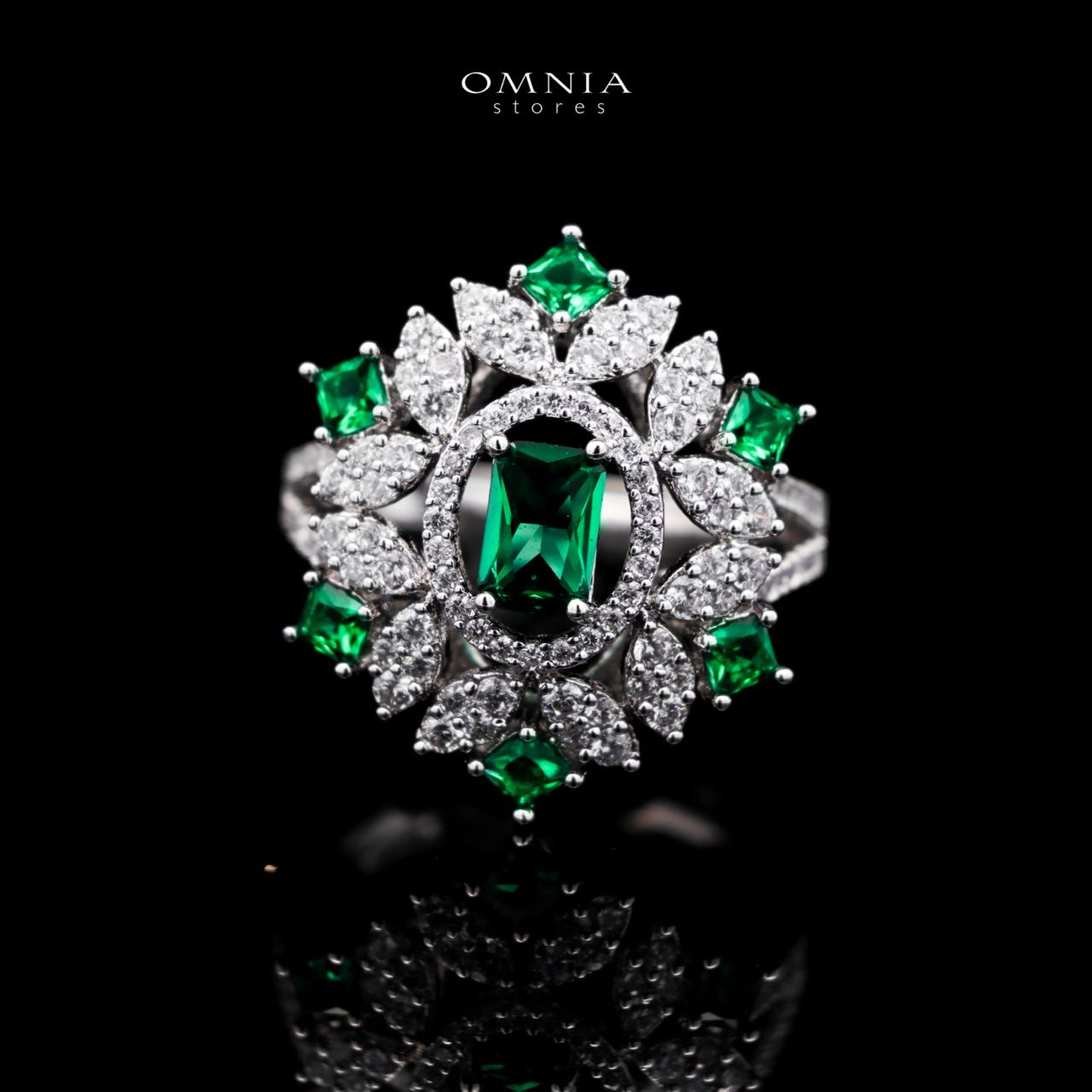 Omnia Ola Green Bridal Long chain Set Accessories in High Quality Zircon Stone Rhodium Plated - OMNIASTORES UAE