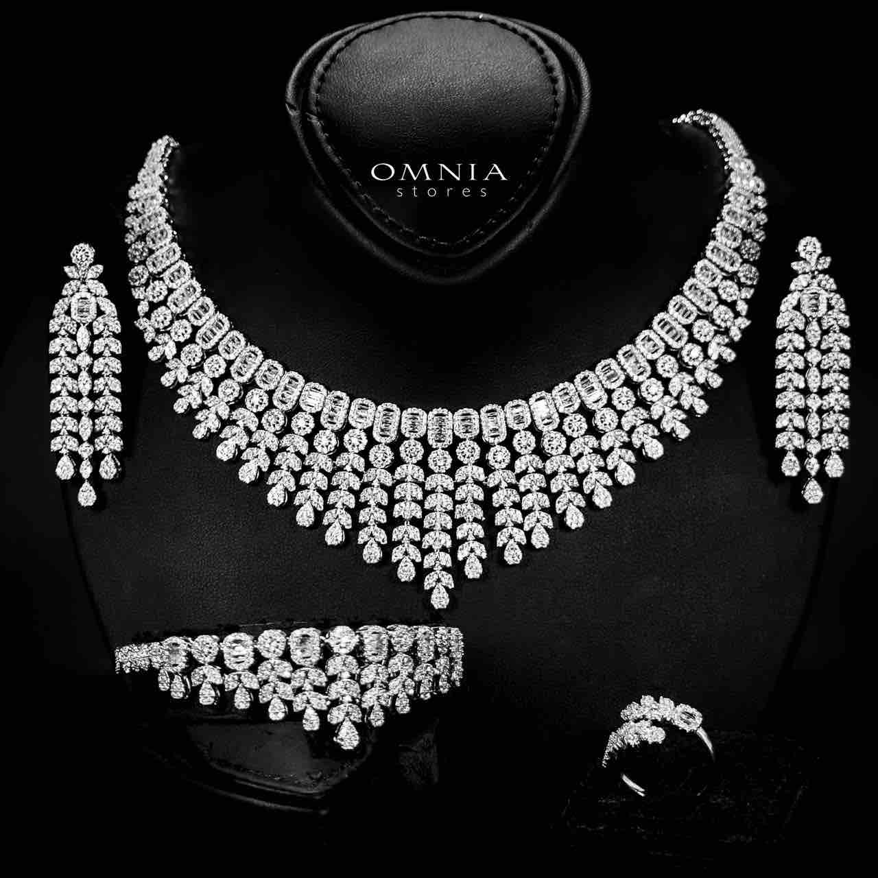 Omnia Fareeda White Bridal Full Set in High Quality Zircon Stone in Rhodium Plated - OMNIASTORES UAE