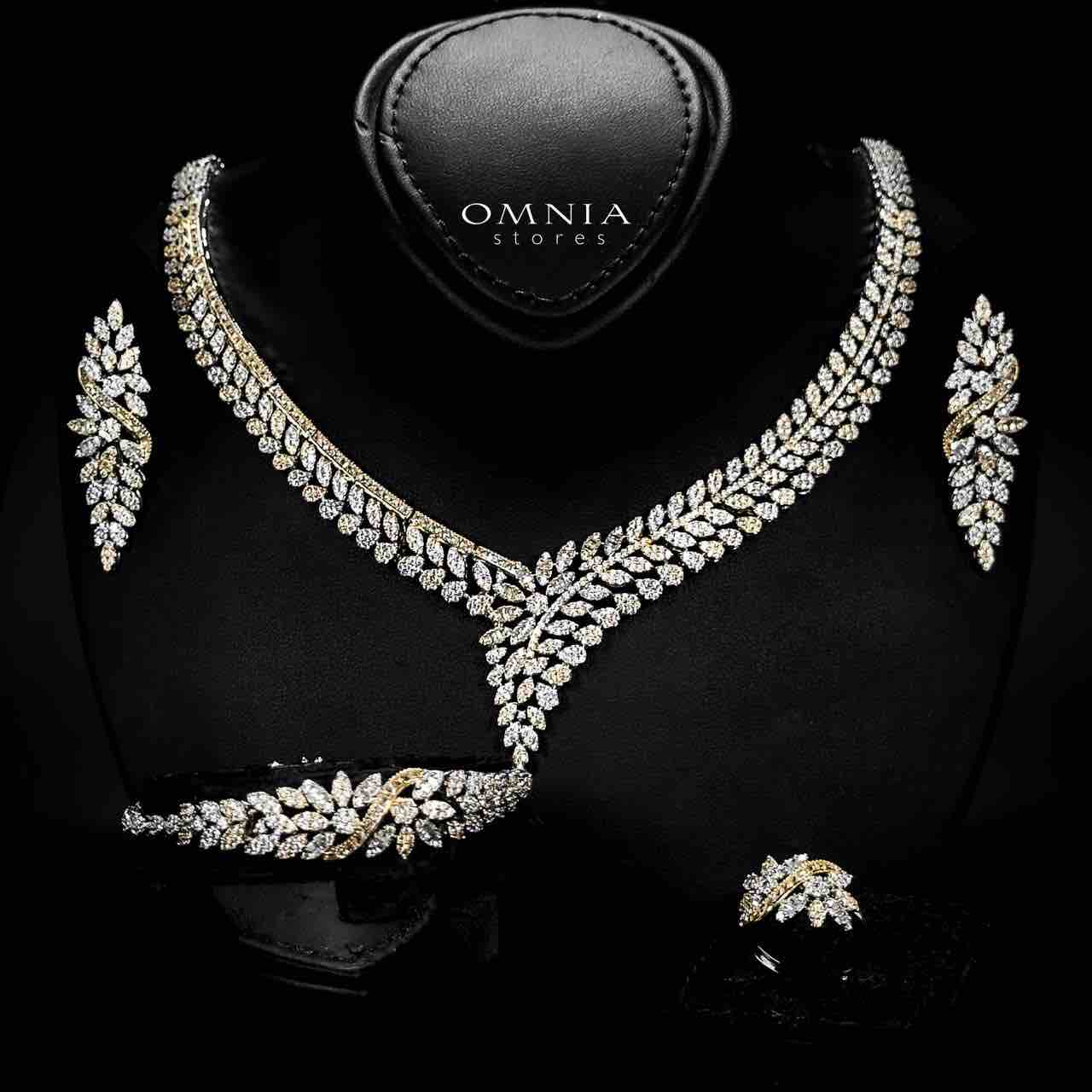 Omnia Abeera Golden Bridal Full Set in High Quality Zircon Stone Rhodium Plated