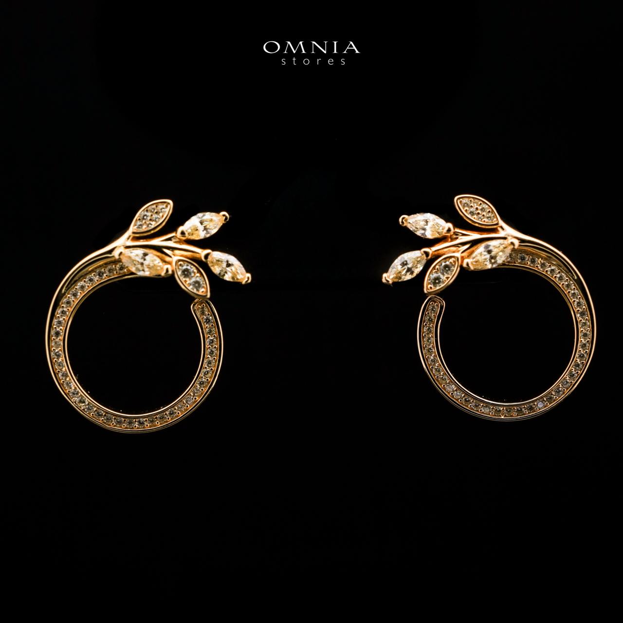 Omnia Jenan Golden Leaf Design Earrings in 925 Silver with High-Quality White Simulated Diamonds - OMNIASTORES UAE