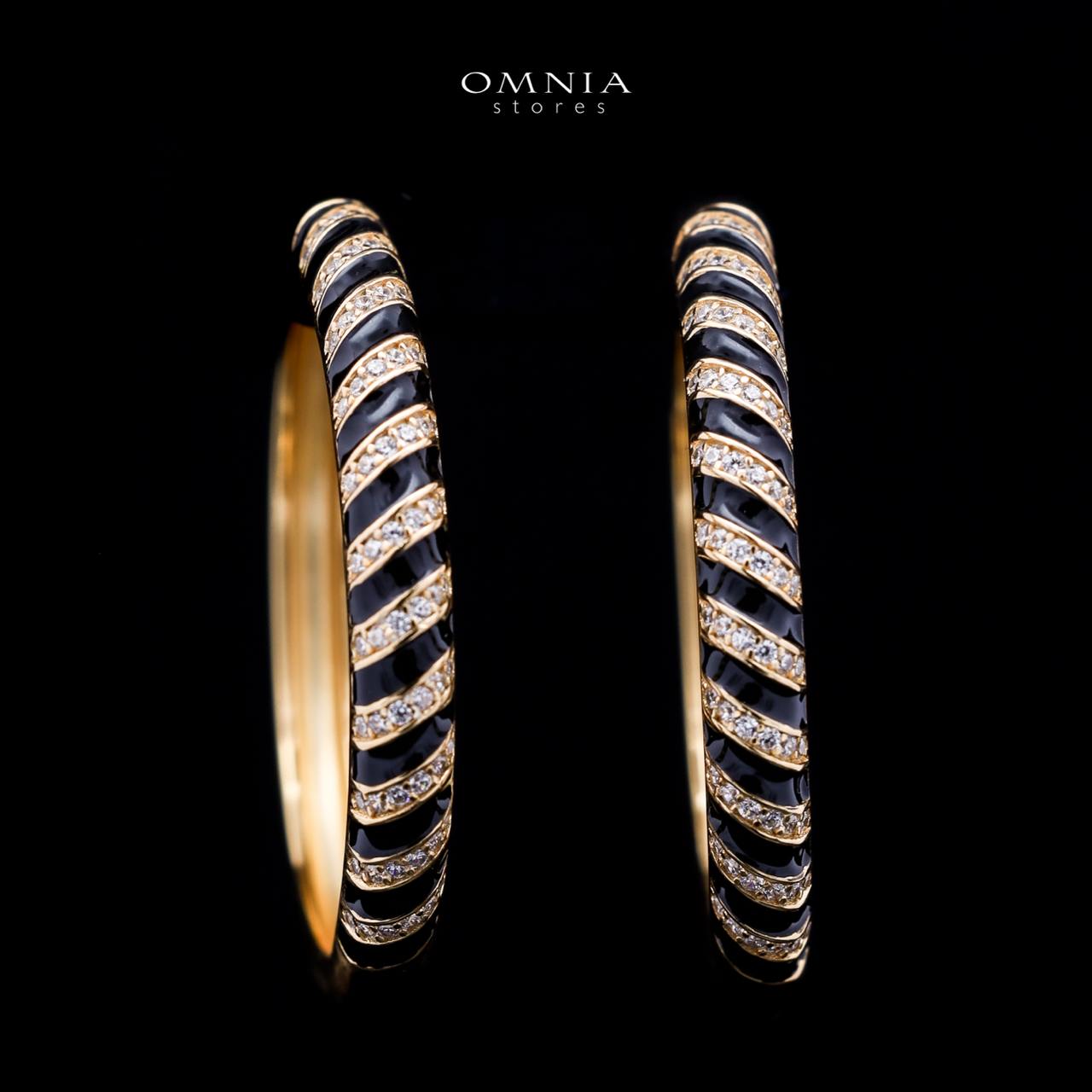 Omnia Rihab Golden Hoop Earrings in 925 Silver with High-Quality White Simulated Diamonds - OMNIASTORES UAE