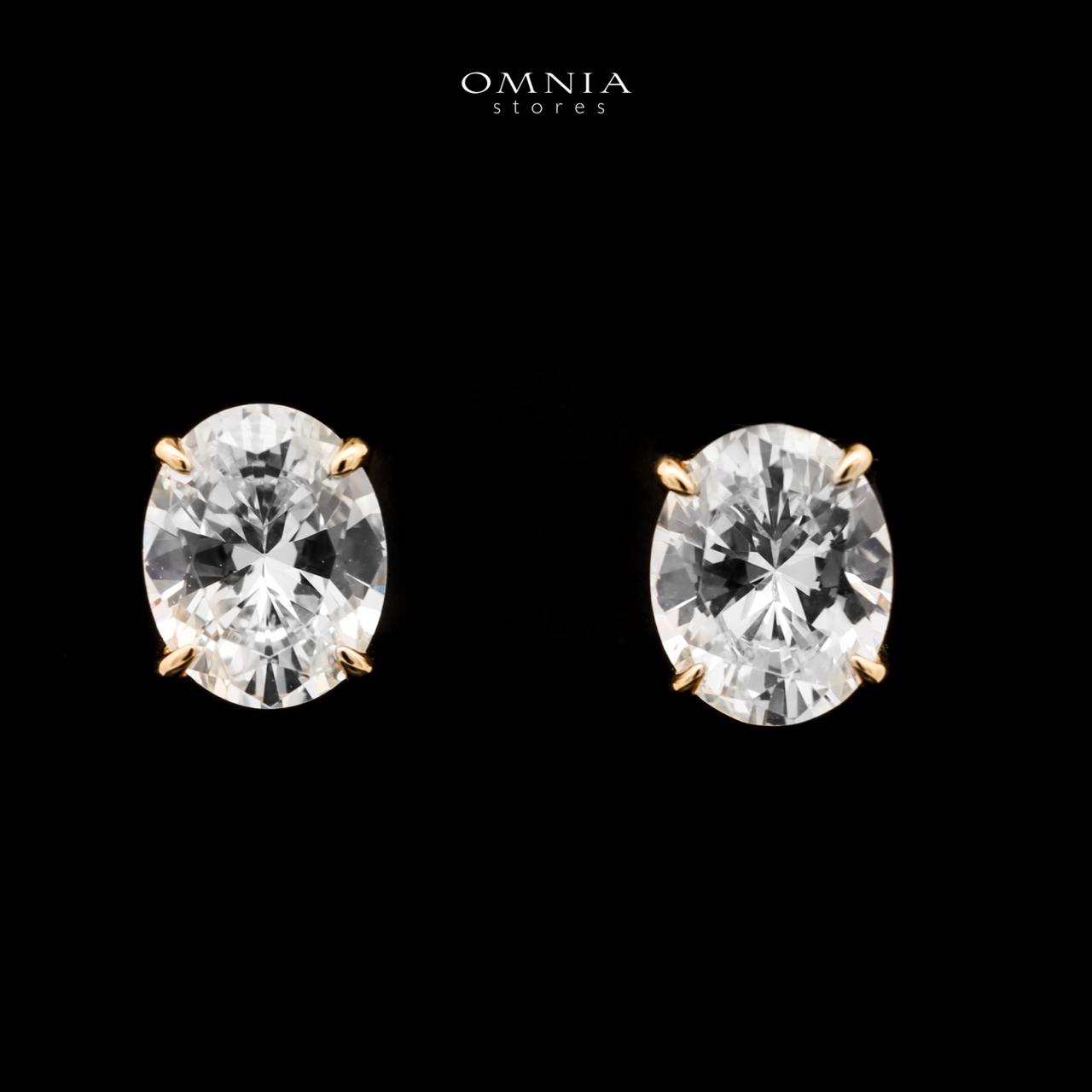 Omnia Chafika Golden Oval Stud Earrings in 925 Silver with High-Quality White Simulated Diamonds - OMNIASTORES UAE