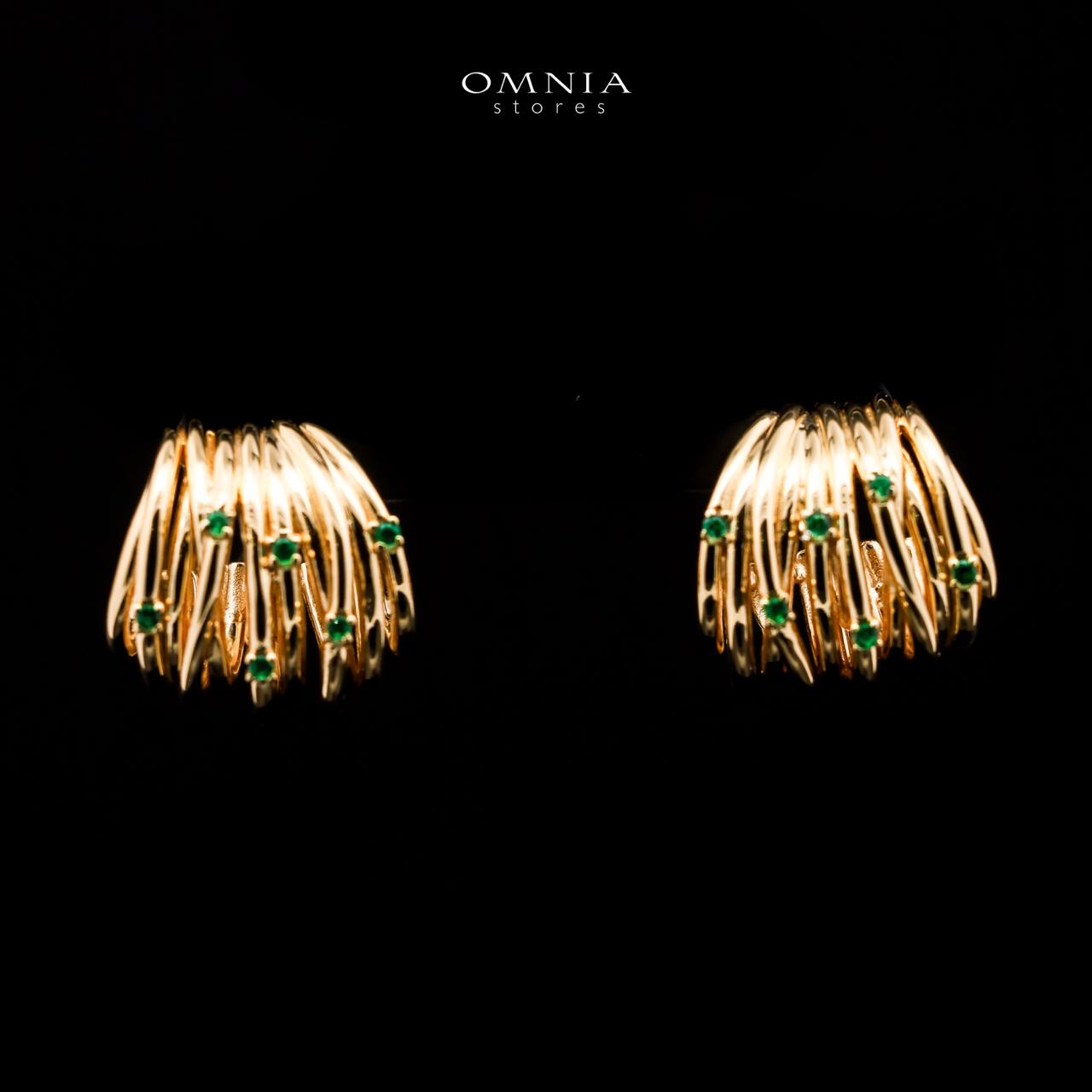 Omnia Dhuriyyah Golden Spiral Stud Earrings in 925 Silver with High-Quality Green Simulated Diamonds - OMNIASTORES UAE