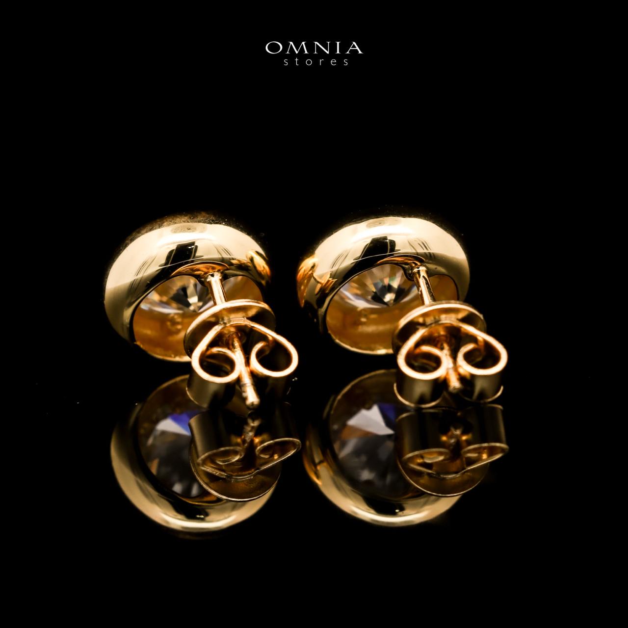 Omnia Ismah Golden Classic Stud Earrings in 925 Silver with High-Quality White Simulated Diamonds - OMNIASTORES UAE