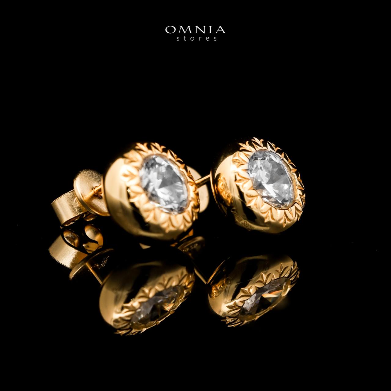 Omnia Ismah Golden Classic Stud Earrings in 925 Silver with High-Quality White Simulated Diamonds - OMNIASTORES UAE