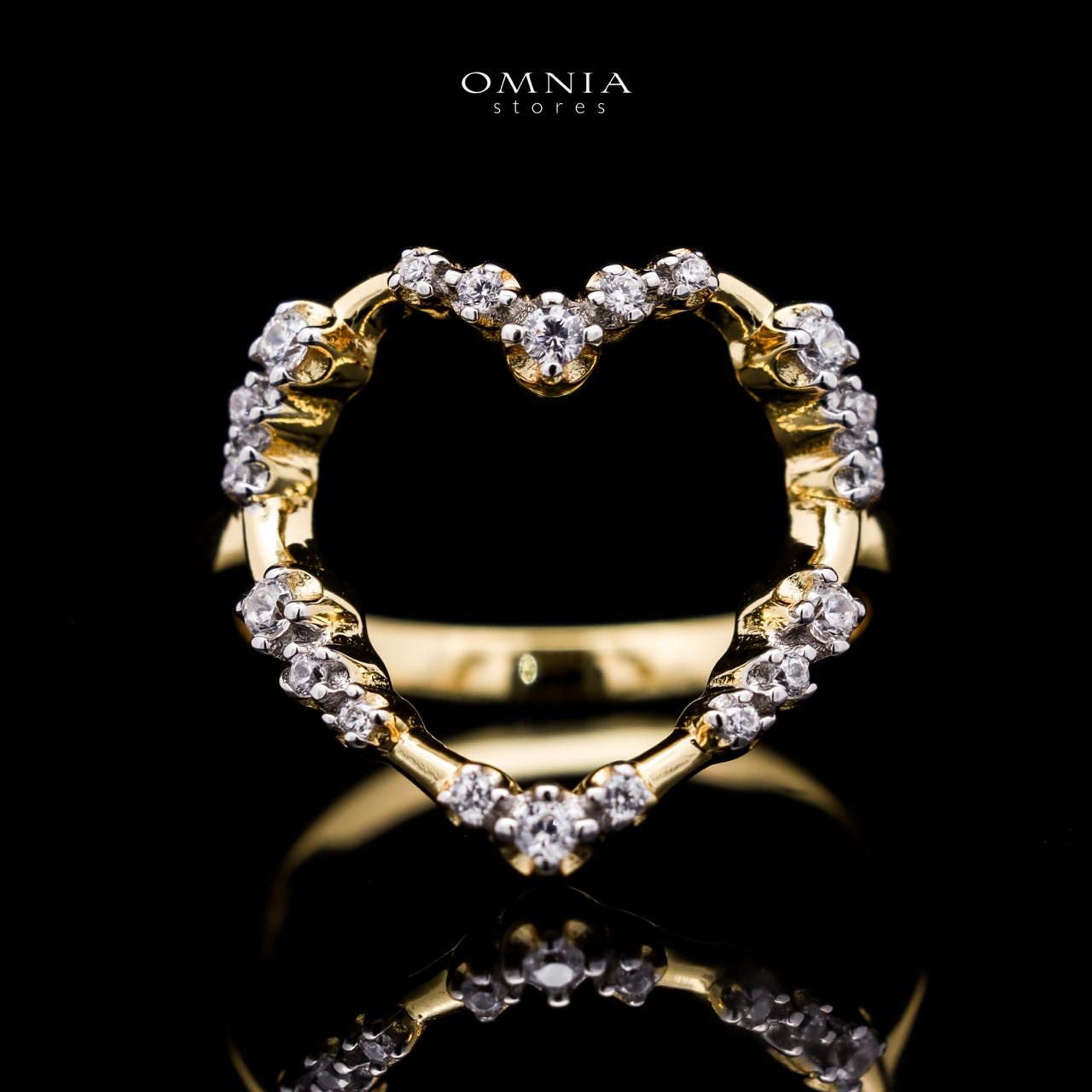 Omnia Bashair Golden Heart Ring in 925 Silver with High-Quality White Simulated Diamonds - OMNIASTORES UAE