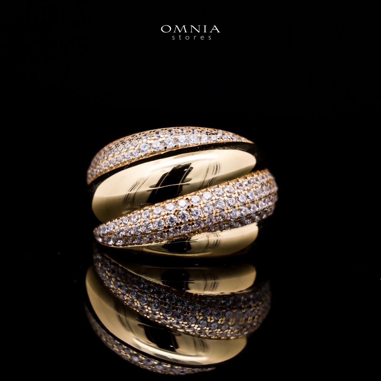 Omnia Elira Golden Ring in 925 Silver with High-Quality White Simulated Diamonds - OMNIASTORES UAE